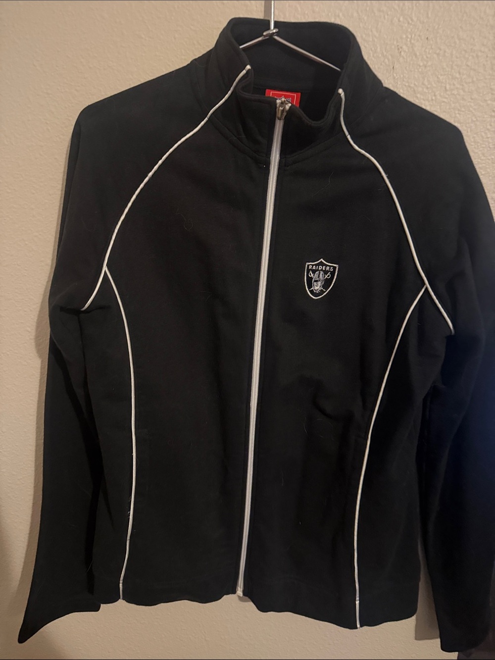 NFL Raiders Black Track Jacket with White Piping